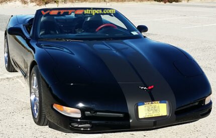 BlackC5 Corvette convertible with matte black racing stripe style 3 with optional jake skull cutout