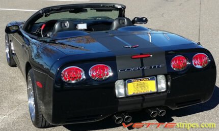 BlackC5 Corvette convertible with matte black racing stripe style 3 with optional jake skull cutout