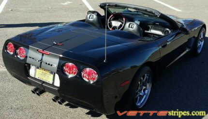 BlackC5 Corvette convertible with matte black racing stripe style 3 with optional jake skull cutout