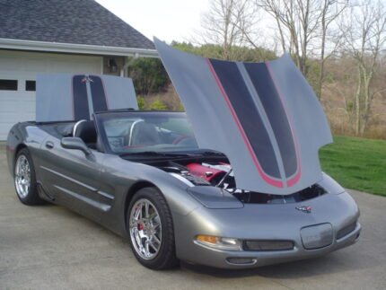 Cyber gray C5 Corvette with black and red CE commemorative stripe