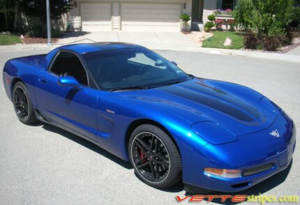 Electron blue C5 Corvette with metallic black and gunmetal CE commemorative stripes