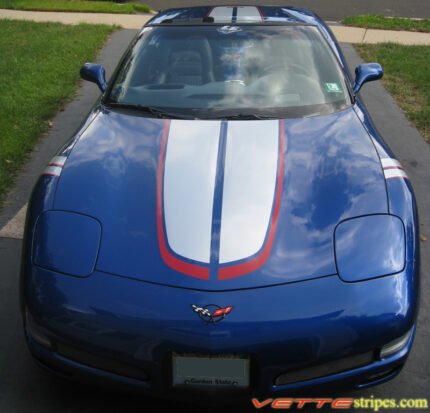 Electron blue C5 Corvette with silver and red CE commemorative stripes