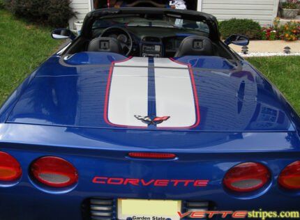 Electron blue C5 Corvette with silver and red CE commemorative stripes