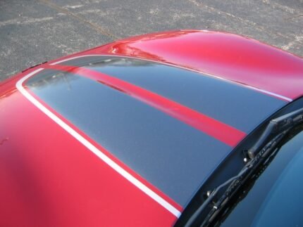 Magnetic red C5 Corvette with gunmetal and silver CE commemorative stripes