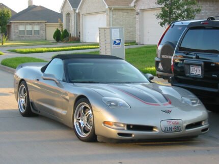 Pewter C5 Corvette with metallic black and red CE commemorative stripes