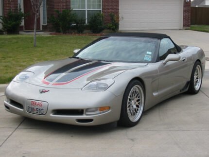 Pewter C5 Corvette with metallic black and red CE commemorative stripes