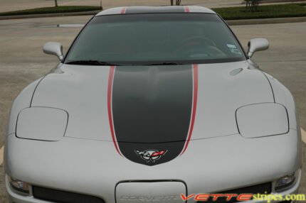 Silver C5 Corvette Z06 with black and red ME stripe