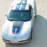 Silver C5 Corvette Z06 with grand blue and red MCM hood stripe