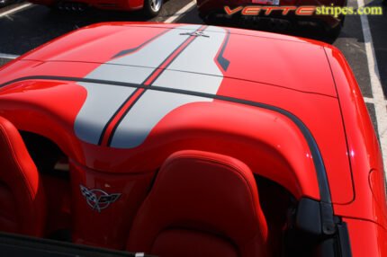 Torch Red C5 Corvette convertible with pewter and black SE3 racing rally stripe graphic