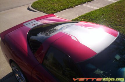 Mag red C5 Corvette with gunmetal SE stripe with optional rear spoiler stripe