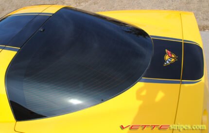 Yellow C5 Corvette with black and dark charcoal GT1 stripe and optional extended rear