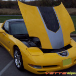 Yellow C5 Corvette with black and silver GT1 stripe and optional printed jake