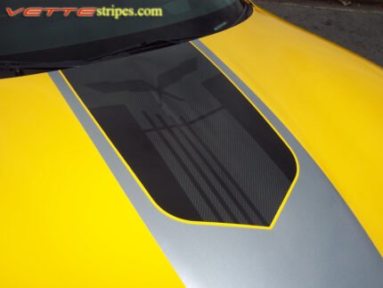 Yellow C5 Corvette with black and silver GT1 stripe and optional printed jake skull