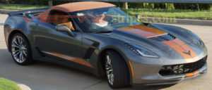 Shark grey C7 Corvette Z06 convertible with gloss kalahari GM full length racing stripe 2