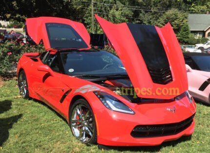 Red C7 Corvette Stingray with blade silver grand sport OEM alike fender hash marks