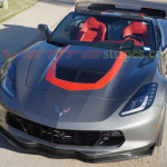 Shark gray C7 Corvette Z06 convertible with GT1 center stripes