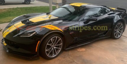 Black C7 grand sport with yellow GM full length dual racing stripes 2