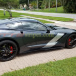 Shark Gray C7 Corvette Stingray with C7R side stripes wider version in gloss blade silver