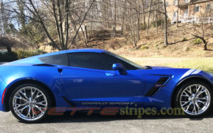 Elkhart Lake Blue C7 Corvette Grand Sport door letter decal in blade silver