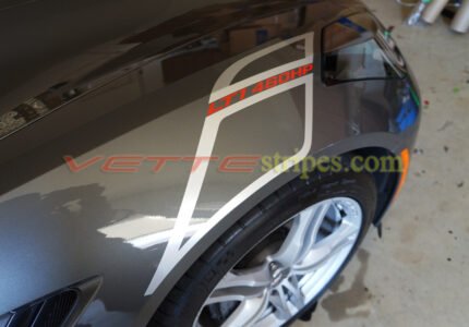 Shark Gray C7 Stingray carbon 65 fender hash marks in blade silver with red LT1 460HP script