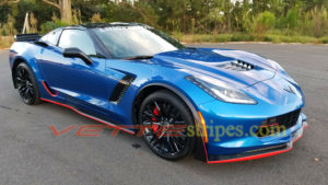 Laguna blue C7 corvette Z06 with red pinstripes