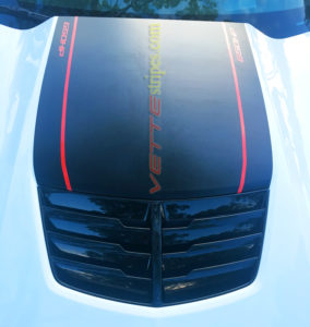 White C7 Corvette Z06 with satin black stinger 3 and red pinstripes