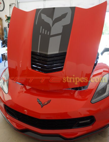 C7 Corvette Stingray with C7.R dark charcoal jake skull stinger hood stripe decal