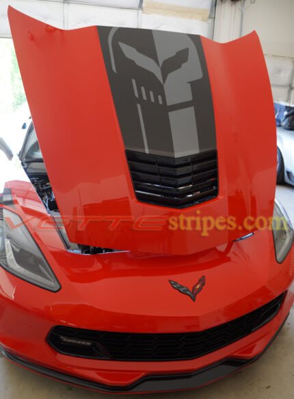 C7 Corvette Stingray with C7.R dark charcoal jake skull stinger hood stripe decal