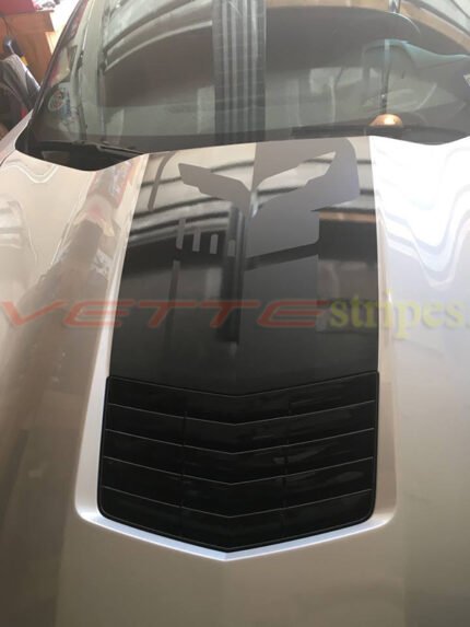 C7 Corvette Stingray with C7.R matte black jake skull stinger hood stripe decal