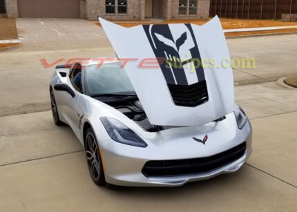 Silver C7 Corvette Stingray with C7R jake 3M carbon flash stinger stripe