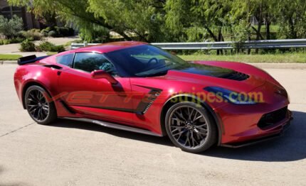 Crystal red C7 Z06 Corvette with side vent top of bottom spears side stripes decal