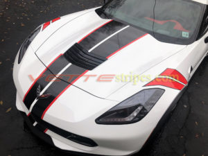 C7 white grand sport with GM full racing ME stripes in 3M carbon flash and red and optional fender hash marks