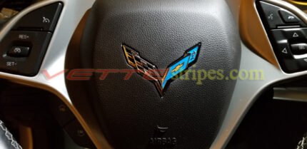 C7 steering wheel emblem overlay in tention blue