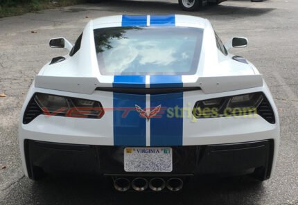 White c7 stingray with laguna blue GM full length racing stripes