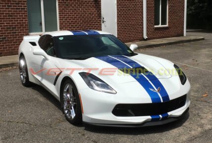 White c7 stingray with laguna blue GM full length racing stripes