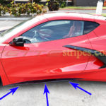 Torch red C8 Corvette rocker panel extension in 3M 1080 gloss carbon flash