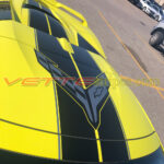 Accelerate yellow C8 Corvette HTC convertible with 2022 C8R Edition stripes in 3M 2080 gloss carbon flash and pewter