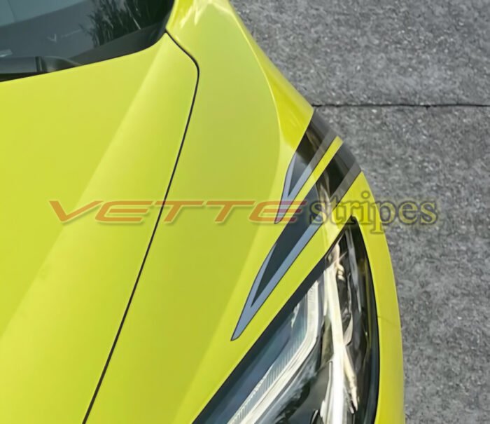 Accelerate yellow C8 Corvette with OEM alike front fender hash marks