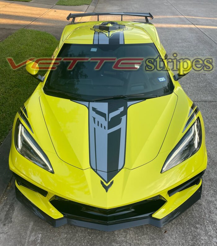 Accelerate yellow C8 Corvette with OEM alike front fender hash marks