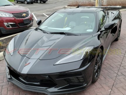 Black C8 Corvette HTC convertible with Cyber Gray jake racing stripes