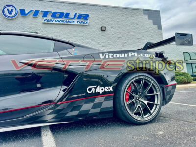 Black C8 Corvette Z06 Eray C8R side stripes