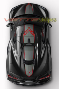 Black C8 corvette Z06 HTC with midnight gray and red C8R IMSA stripes