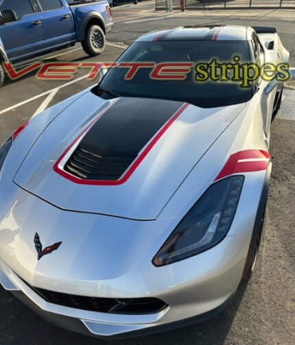 C7 Corvette Grand Sport GT3 stripes in gloss carbon flash and gloss adrenaline red