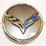 C7 Corvette wheel cap emblem overlay in laguna blue with bowtie cutout
