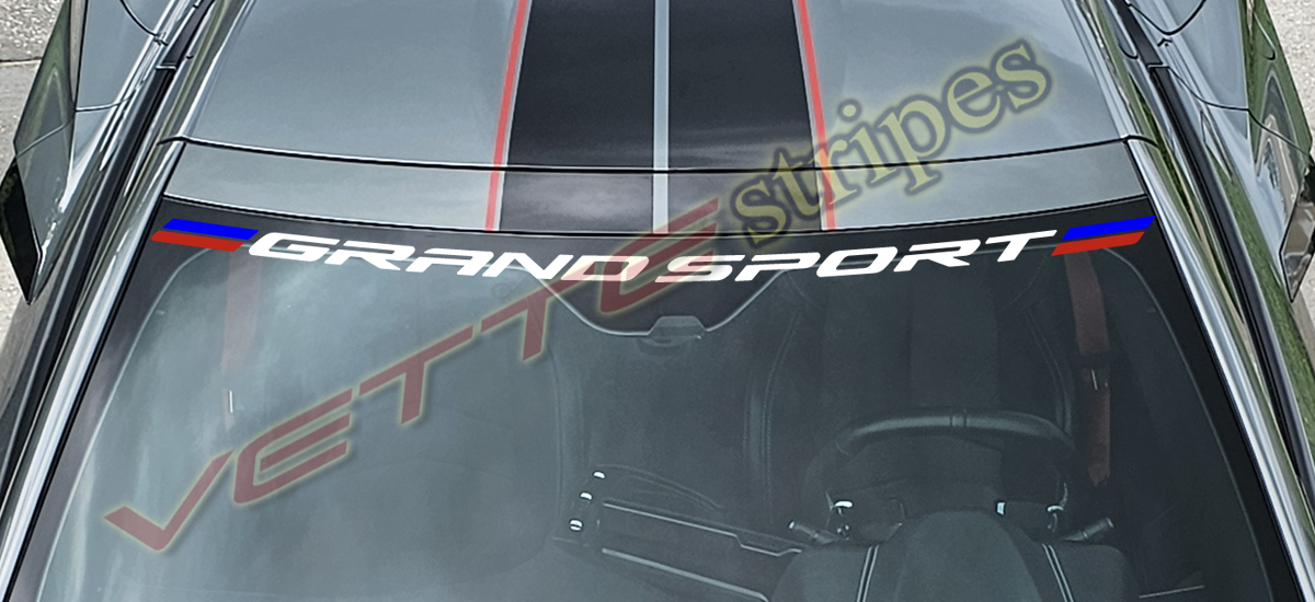 C8 Corvette Grand Sport windshield script with side stripes C8 Corvette Grand Sport windshield script with side stripes