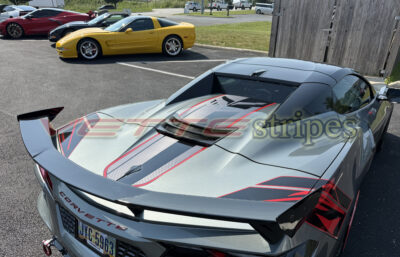 C8 Corvette Stingray HTC jake hood stripe in 3M 2080 HG gloss carbon flash anthracite carbon fiber and gloss red