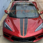 C8 Corvette Stingray HTC with GM full length dual racing stripes in gloss carbon flash and satin yellow