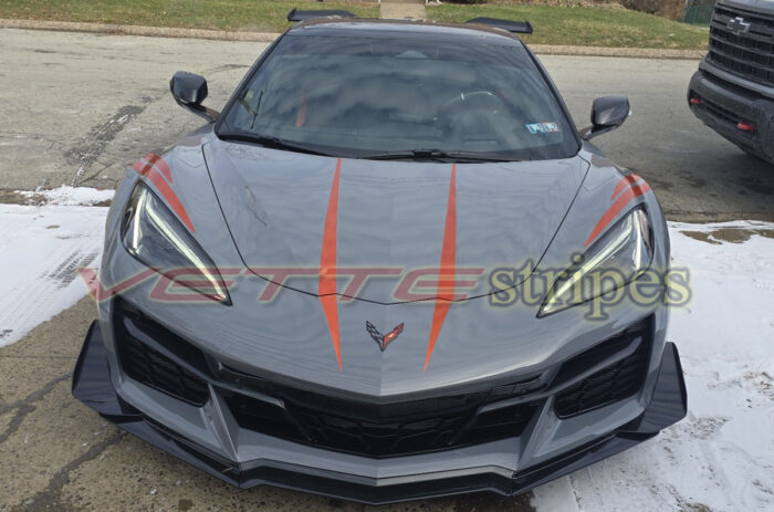 C8 Corvette Z06 sea wolf gray with red carbon fiber front fender hash marks