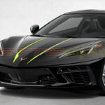 C8 Corvette hood spears stripes in Accelerate yellow