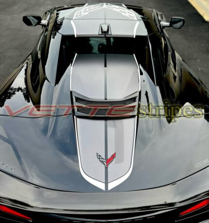 Carbon flash C8 Z06 HTC with satin midnight gray and satin sky cool grey C8R racing stripes